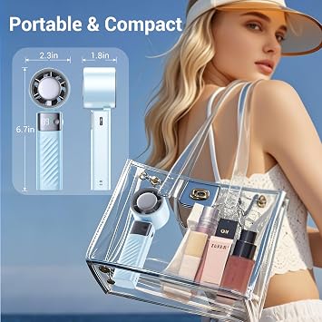 Portable Handheld Fan, Powerful Turbo Mini Personal Fan with 199 Speeds, 20hrs Run Time, Foldable & USB Rechargeable with LED Display, Gift for Women & Men, For Travel, Working, Outdoor(Ice Blue)