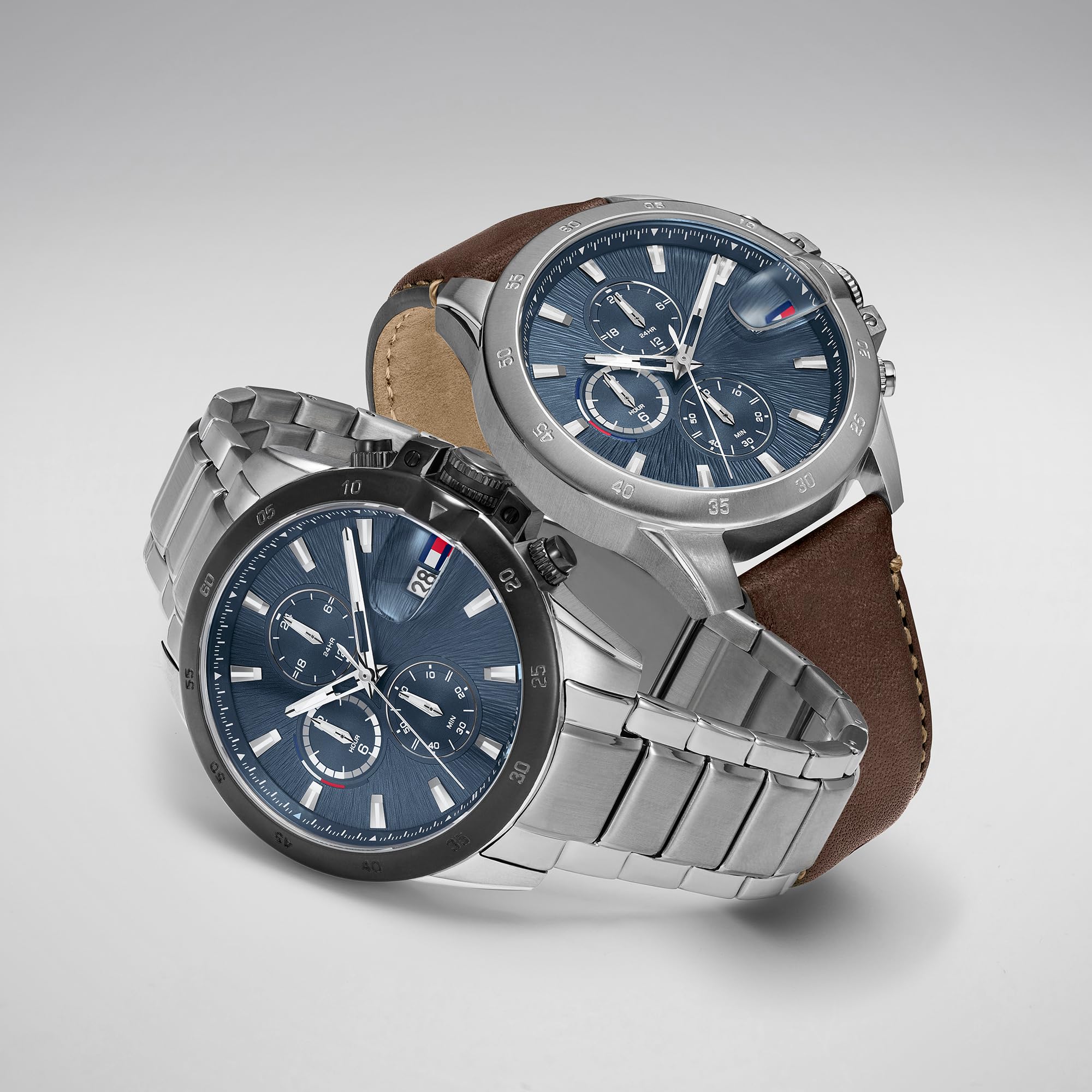 Tommy Hilfiger Orologio al Quarzo a Doppio Fuso Orario da Uomo con Cinturino in Acciaio Inossidabile o in Pelle