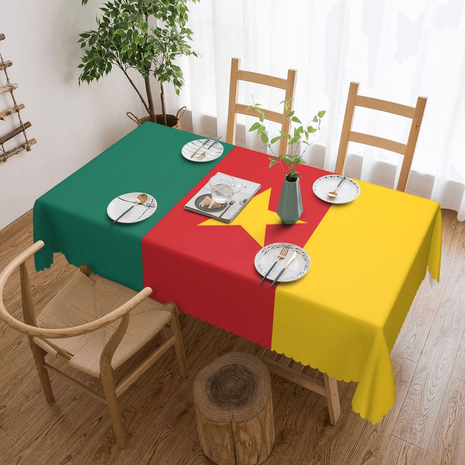 Nappe carrée Cameroun en polyester lavable pour table rectangulaire