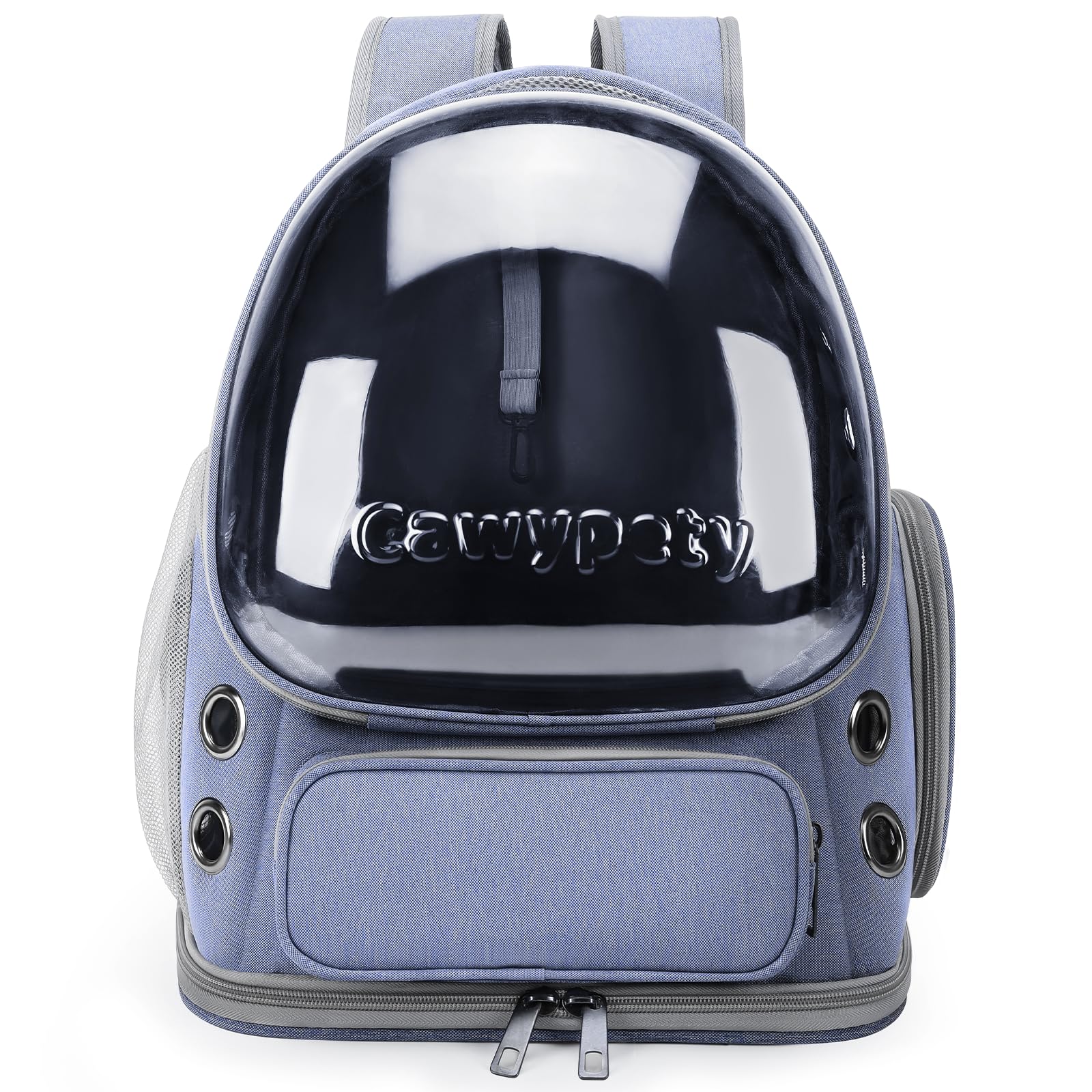 Cawypety Zaino per gatti, traspirante, con bolle spaziali, per cani di piccola taglia fino a 6,8 kg, trasparente e pieghevole, per viaggi ed escursioni (blu