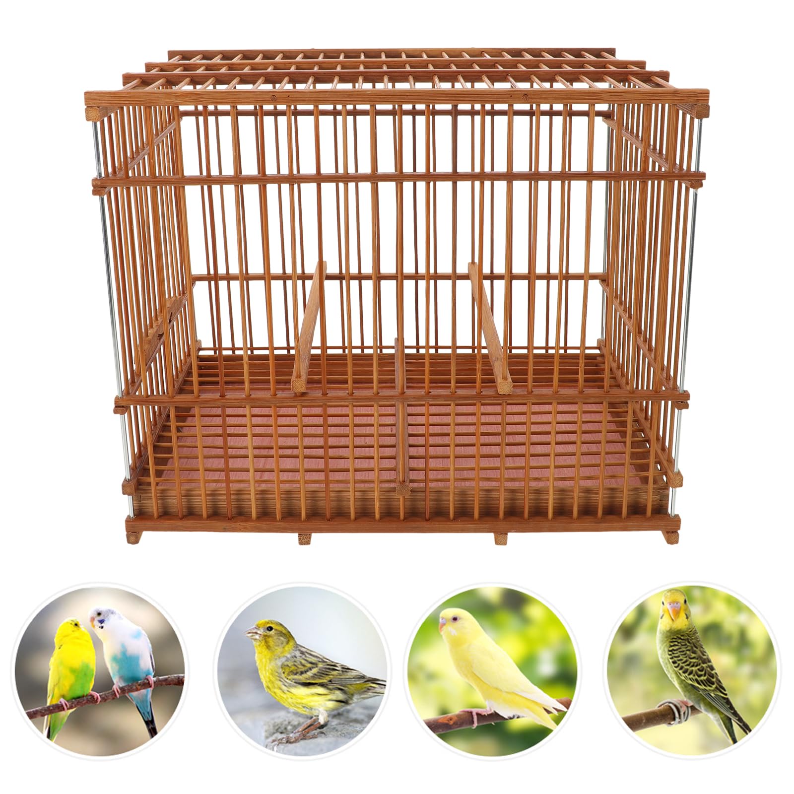 SUPVOX Jaula de Bambú Carbonizado Rectangular 30X20X24 CM para Pájaros Pequeños Jaula Ligera Portátil con Bandeja Extraíble Adecuado para Periquitos Jilgueros y Decoración de Jardín