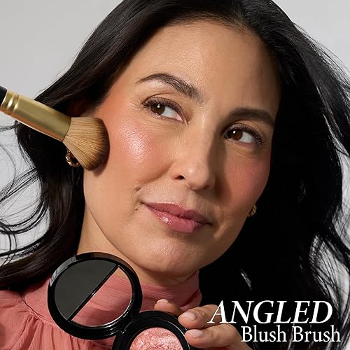 Miniatura 5 de LAURA GELLER NEW YORK Blush-n-Brighten - Rubor marmoleado 2 en 1, tono Sunlit Rose (rosa iluminada por el sol), brocha angular para rubor,