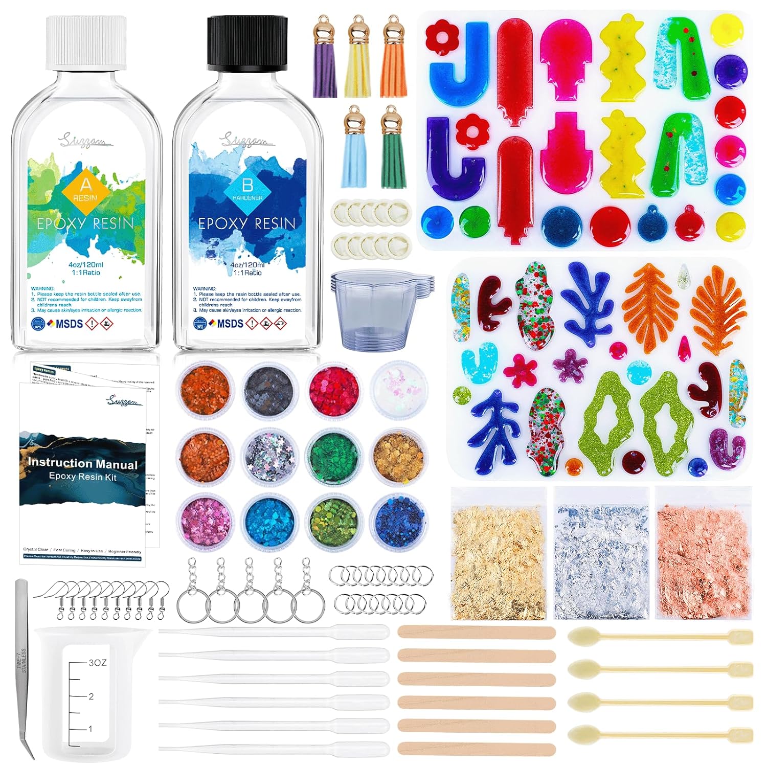 8OZ Epoxy Resin Jewelry Making Kit - No Yellowing, No Bubbles, Easy Mix 1:1, Crystal Clear Resin Kit with Silicone Mold & Resin Supplies for DIY Craft Jewelry