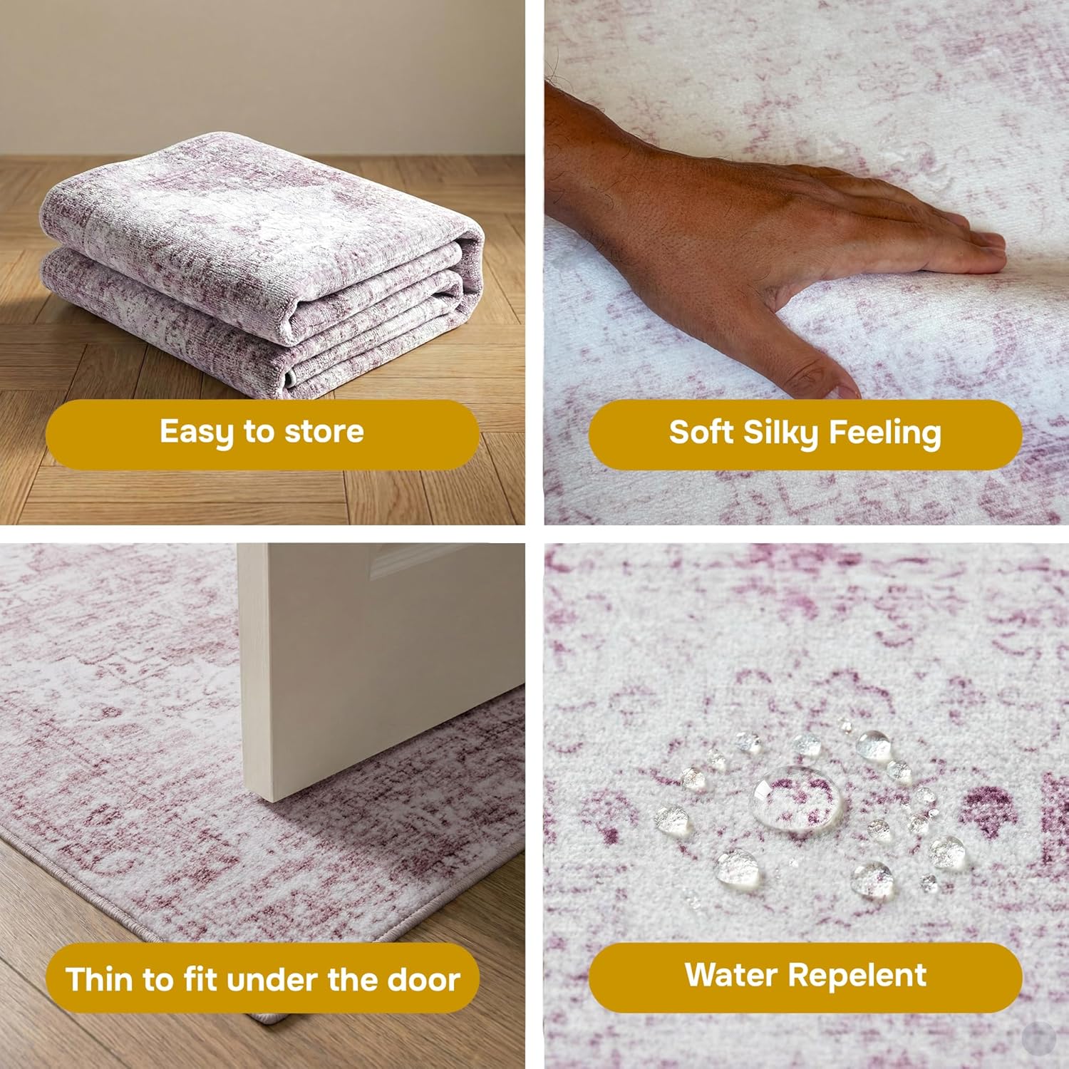5x7 Area Rugs for Living Room, Washable Runner Rugs for Bedroom, Entryway Hallways Clearance Kitchen Indoor Boho Carpet, Beige Office Rug (Dusty Pink, 5' x 7' (Rectangular))