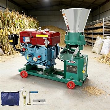 Animal Feed Mill Machine, Feed Pellet Machine, with Diesel Engine, 400lb/h Feed Maker with 2.5/3/4/5/6/8mm Die Plate, Feed Pellet Grinder for Chicken and Duck Food
