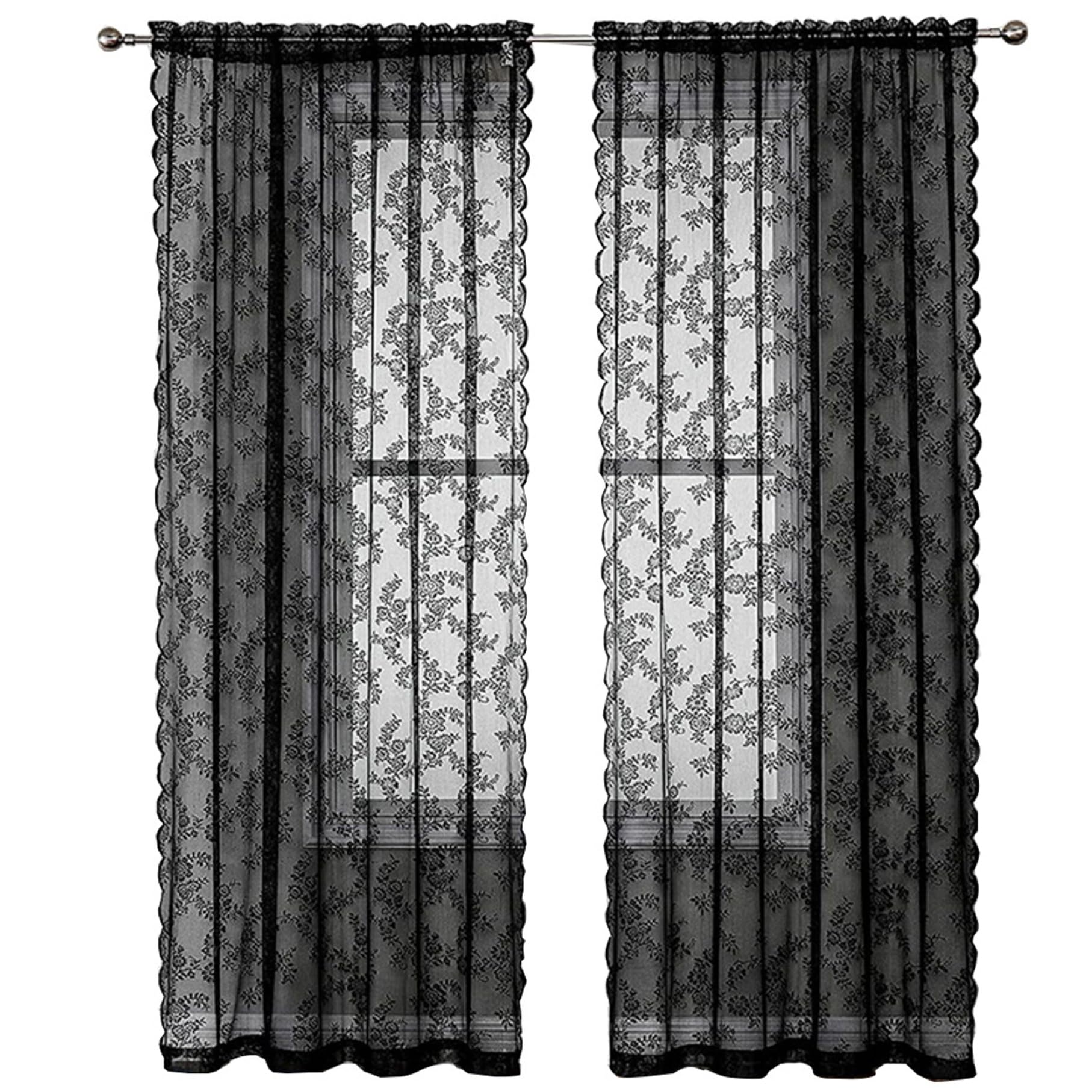 Cortinas de encaje negro traslúcidas que aportan privacidad y elegancia vintage