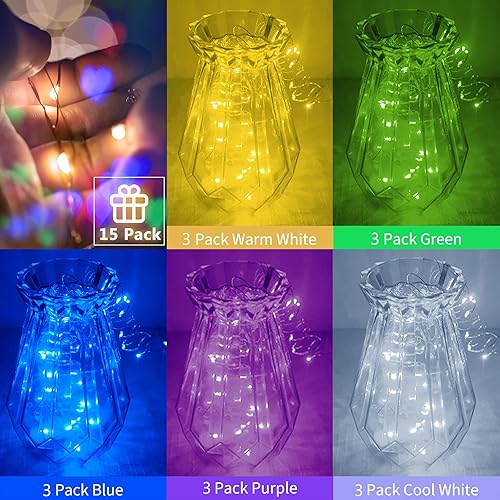 Miniatura 6 de 15 paquetes de luces de hadas, 6.6 pies, 20 luces LED que funcionan con pilas, alambre de cobre plateado, cadena de luces estrelladas para