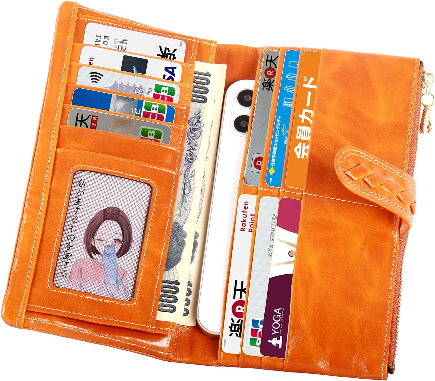 TAPKWALETI 長財布レディース 牛革 本革 人気おしゃれ レディス 女性 婦人 二つ折り財布 長サイフ ウォレットシンプル 超軽量 薄型 柔らか 大容量だけど薄 多機能 小銭入れ カード スマホ が入る 多収納 耐久性 高級レザー オレンジ色 女性 ギフトに RFID&磁気スキミング防止 ファッション 実用的 が見やすく大きい 仕分け