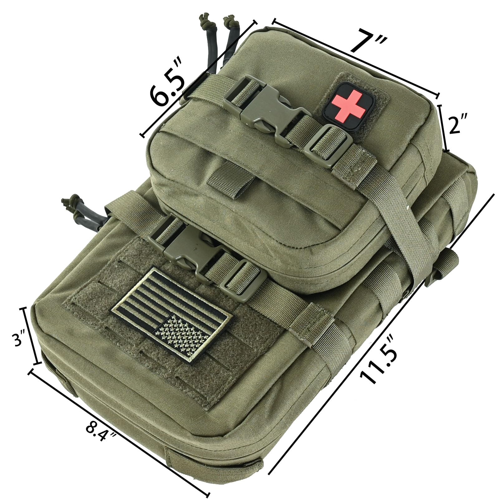 Taktischer Mini-Molle-Trinkrucksack, Molle-Trinkträger mit IFAK-Tasche & US-Flagge & Med Patch, Hydropack für 2 l Wasserblase