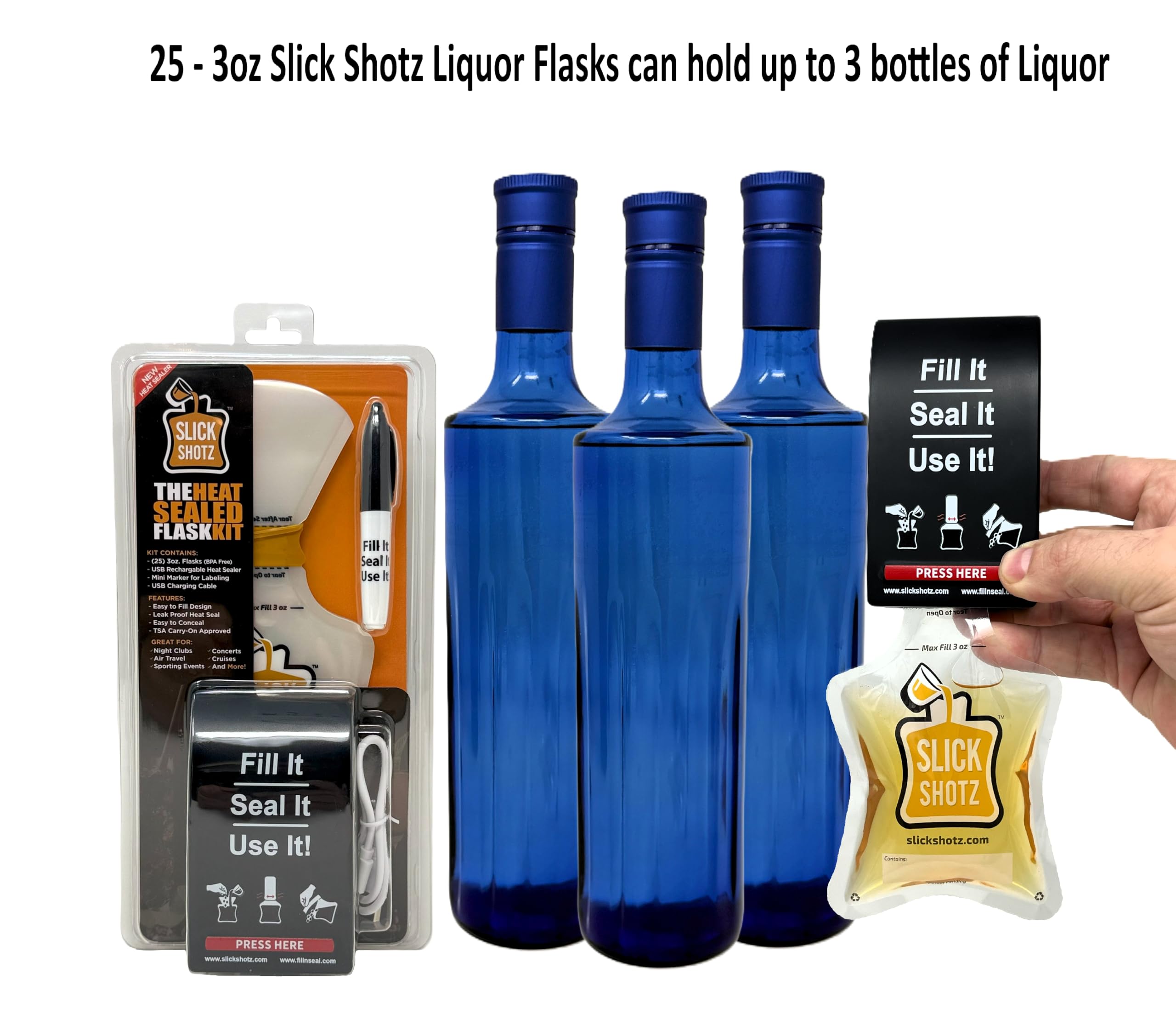 Slick Shotz 6oz Wine & Cocktail Flask Pack - 25 Heat Sealed Pouches For  Travel & Events