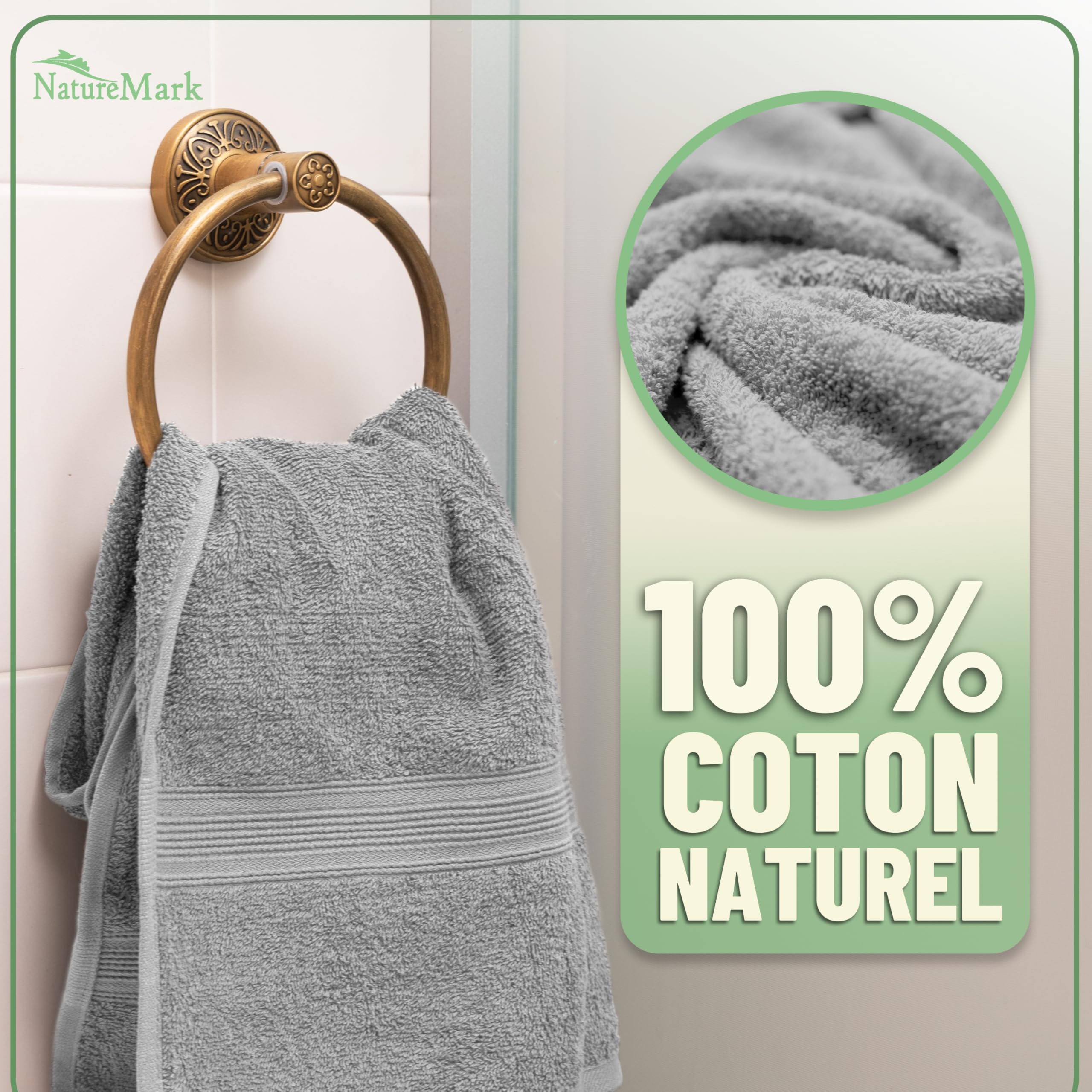 Green Mark Lot de 10 Serviettes 100% Coton – 4 de Main 50×100, 2 de Douche 70×140, 2 d’invités 30×50 et 2 Gants de Bain - Gris Argenté