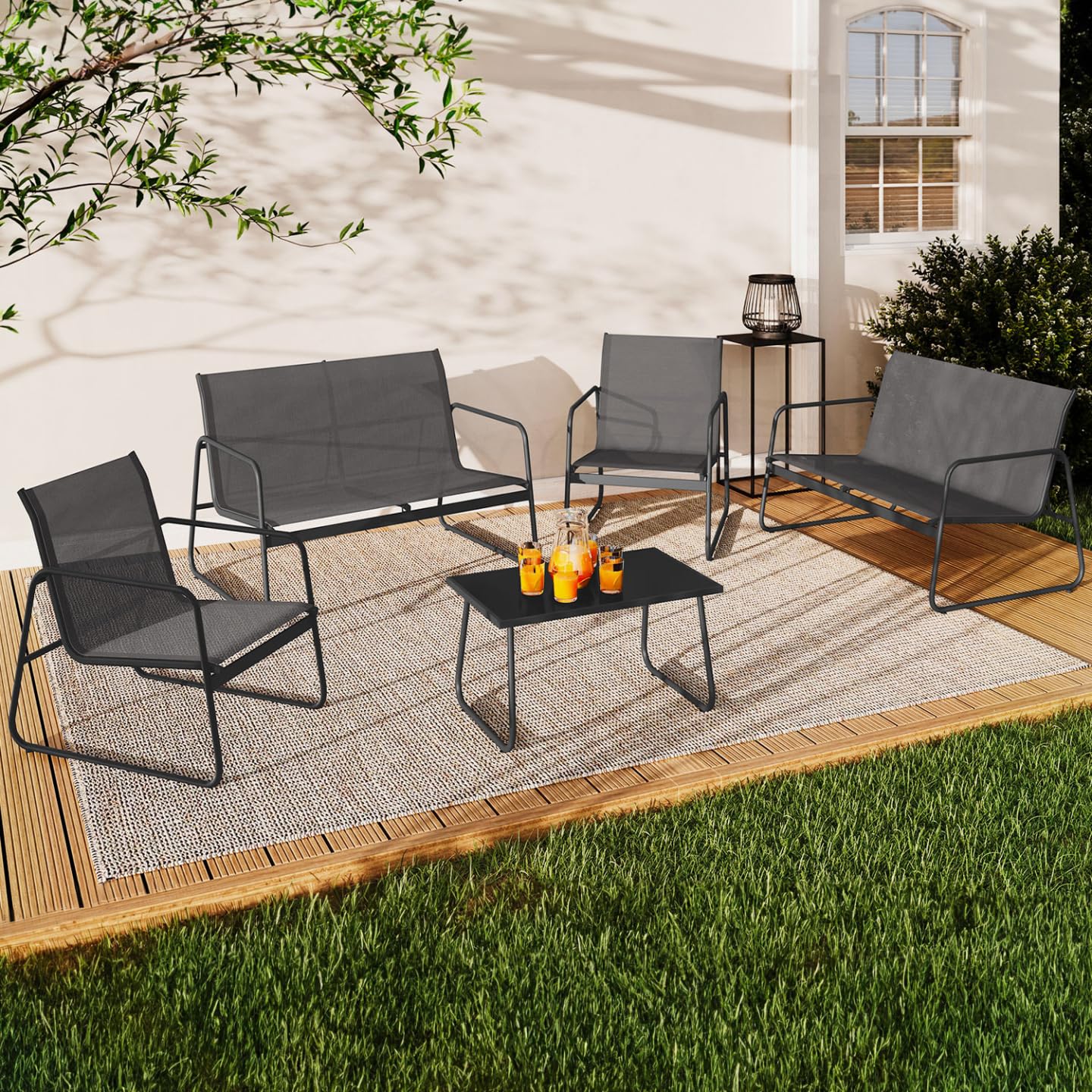 IDMarket - Salon de Jardin Bas Malaga 6 Places avec canapés, fauteuils et Table Gris Anthracite