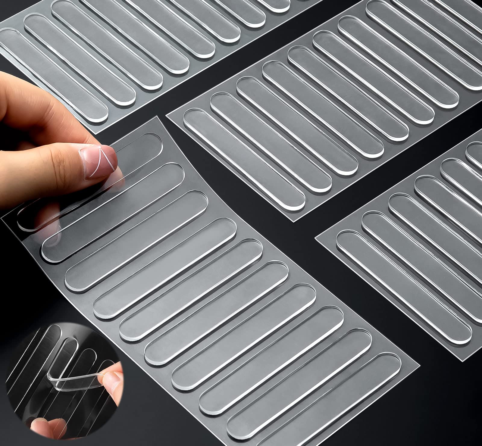 Cabinet Door Bumpers, 40 pcs Cabinet Bumper Clear Self Adhesive, Rubber Bumpers Stripes, Clear Bumper for Cabinets Pads for Sound Dampening Buffer