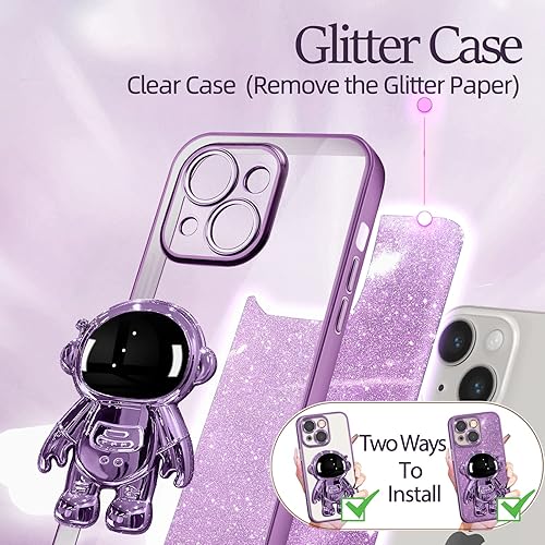 Miniatura 10 de Buleens Funda para iPhone 14 Pro Max de astronauta fundas transparentes para iPhone 14 Pro Max con papel de purpurina y soporte para hombre espacial