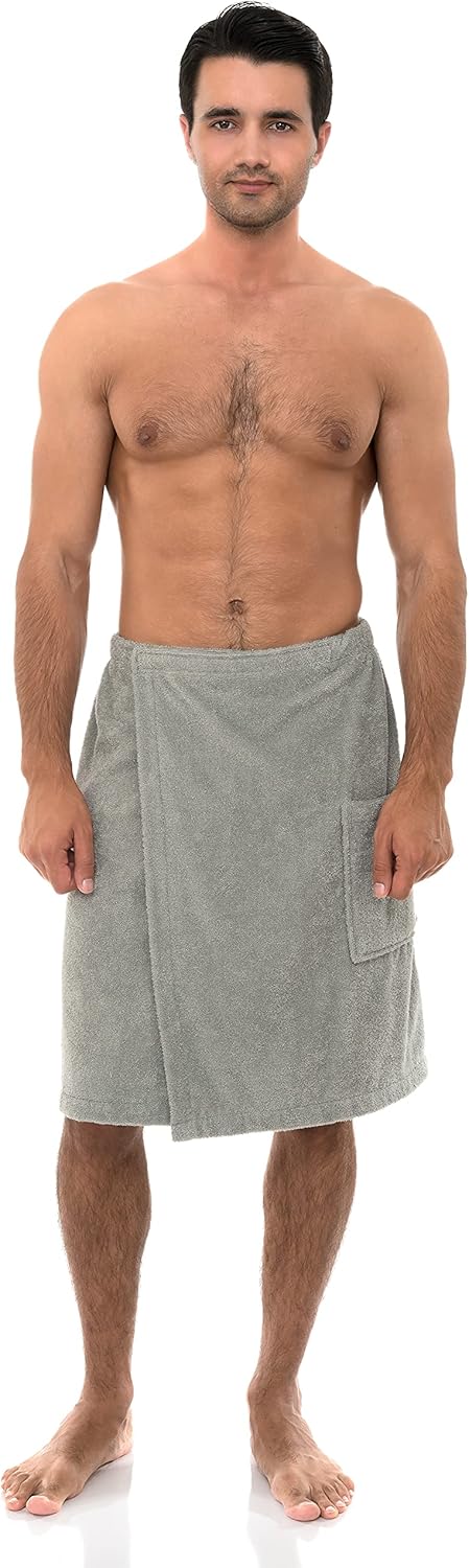 TowelSelections Mens Shower Wrap Adjustable Cotton Terry Cloth Spa Bath Towel Wrap Sauna Gym Towels for Men X-Large-XX-Large Belgian Block