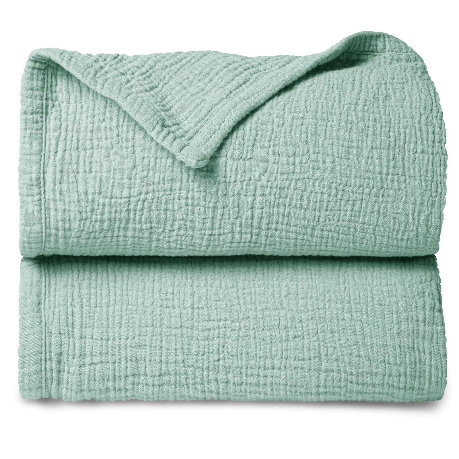 lulumoon Muslin Baby Blanket - Cotton Quilt Blankets for Toddlers - Reversible Nursery Crib Blanket for Baby Boys and Girls 47"x47"（Sage）