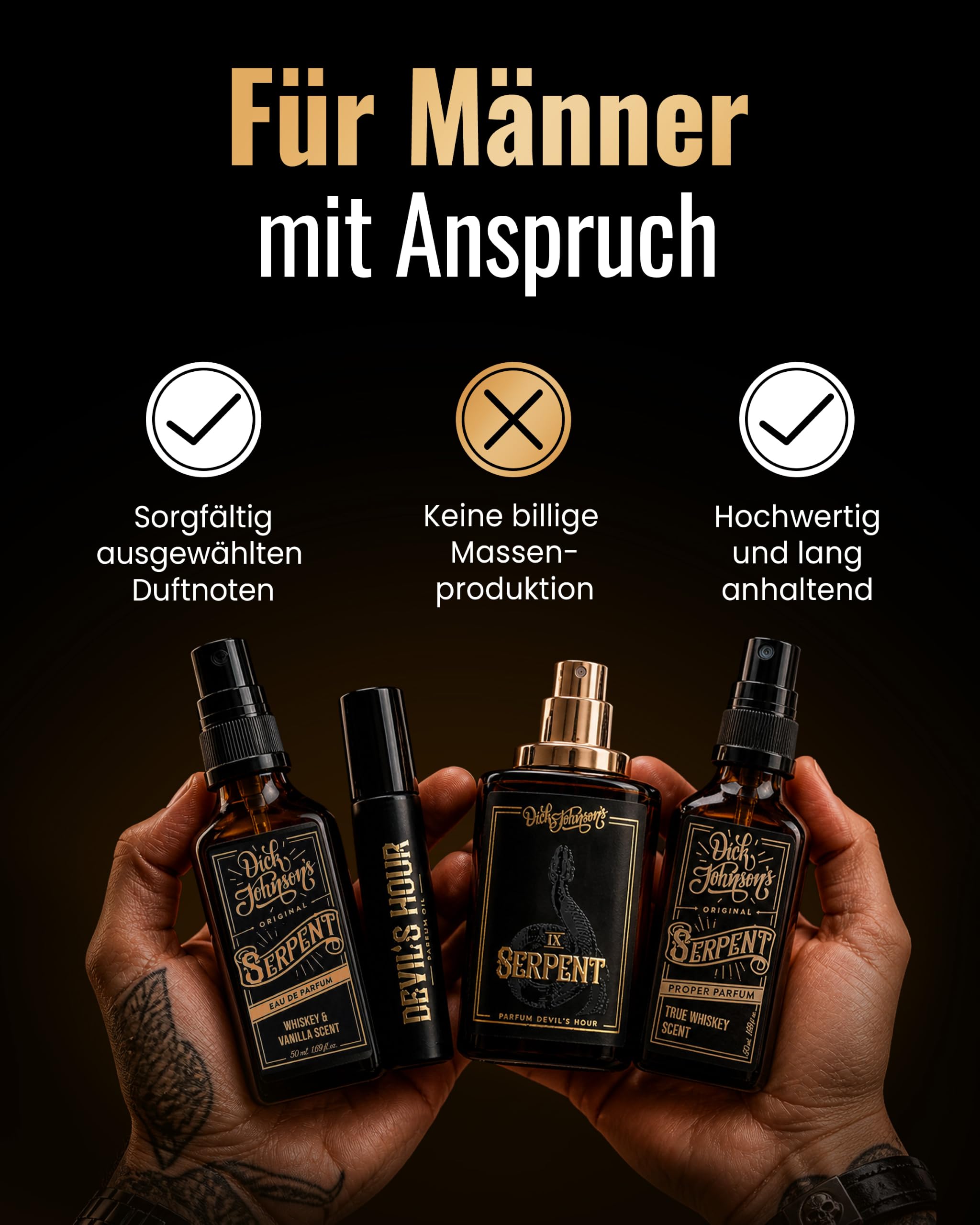 Dick Johnson Eau de Parfum Herren 50 ml – Parfüm Männer mit Whiskey Vanille-Duft – Signature Serpent Herrenduft intensiv maskulin – Parfum Geschenk für Männer – Eau de Parfum Made in Finnland