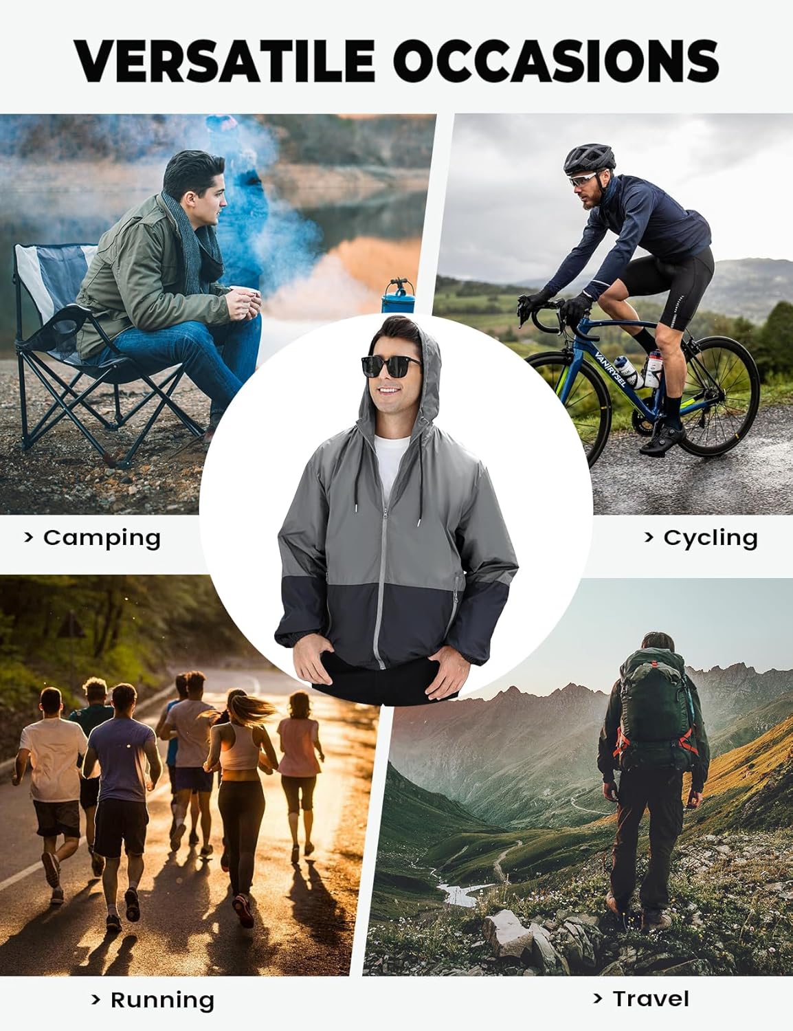 Yimoon Windbreaker Jackets for Men Lightweight Hooded Outdoor Jacket Oversized Zip Up Patchcolor Raincoat Jacket - Image 6