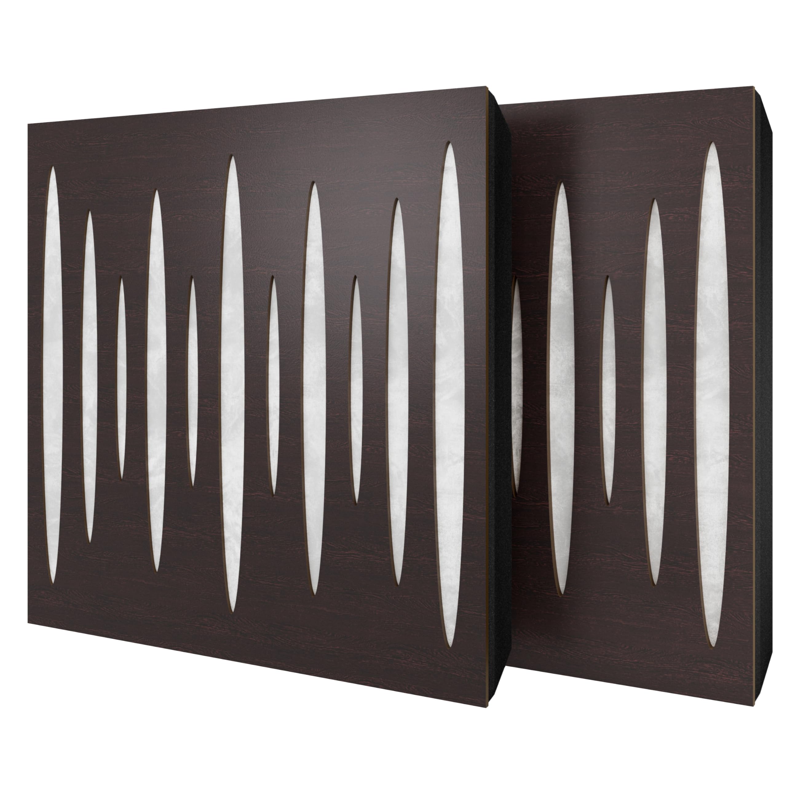 2 Pack — Diffuse Sound-Absorbing Acoustic Panel with Velvet Fabric & Mounting Kit | 50x50x5cm | Reflection - Soundproofing - Insulation | Home Acoustic Treatment [PULSAR - Wenge | White]