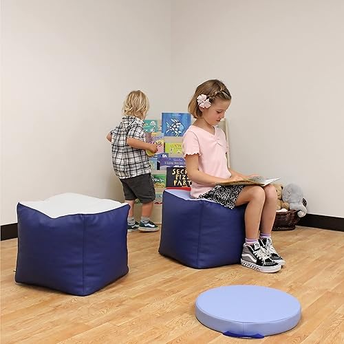 Miniatura 2 de Factory Direct Partners 13043-NVPB SoftScape Pufs cuadrados de 14 pulgadas para niños (juego de 2 piezas) - Azul marino/azul polvo Azul marino,