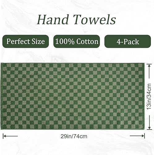 Miniatura 5 de Paquete de 4 toallas de mano suaves, juego de toallas faciales a cuadros verdes para baño, toallas de cocina decorativas de secado rápido, 13 x 29