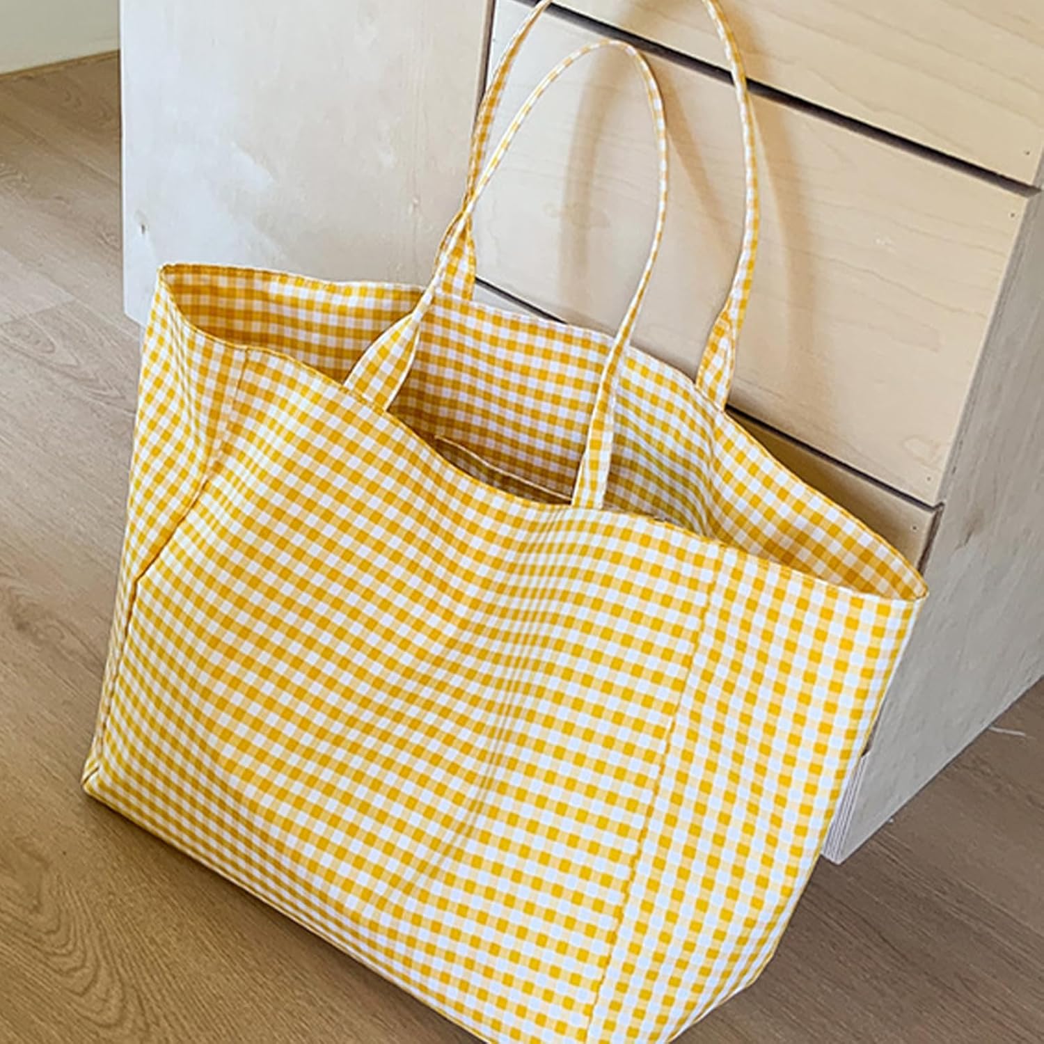 Canvas Tote Bag for Women, Checkered Shoulder Bag,Perfect for Travel, Weekend Getaway Reusable Shopping Bag