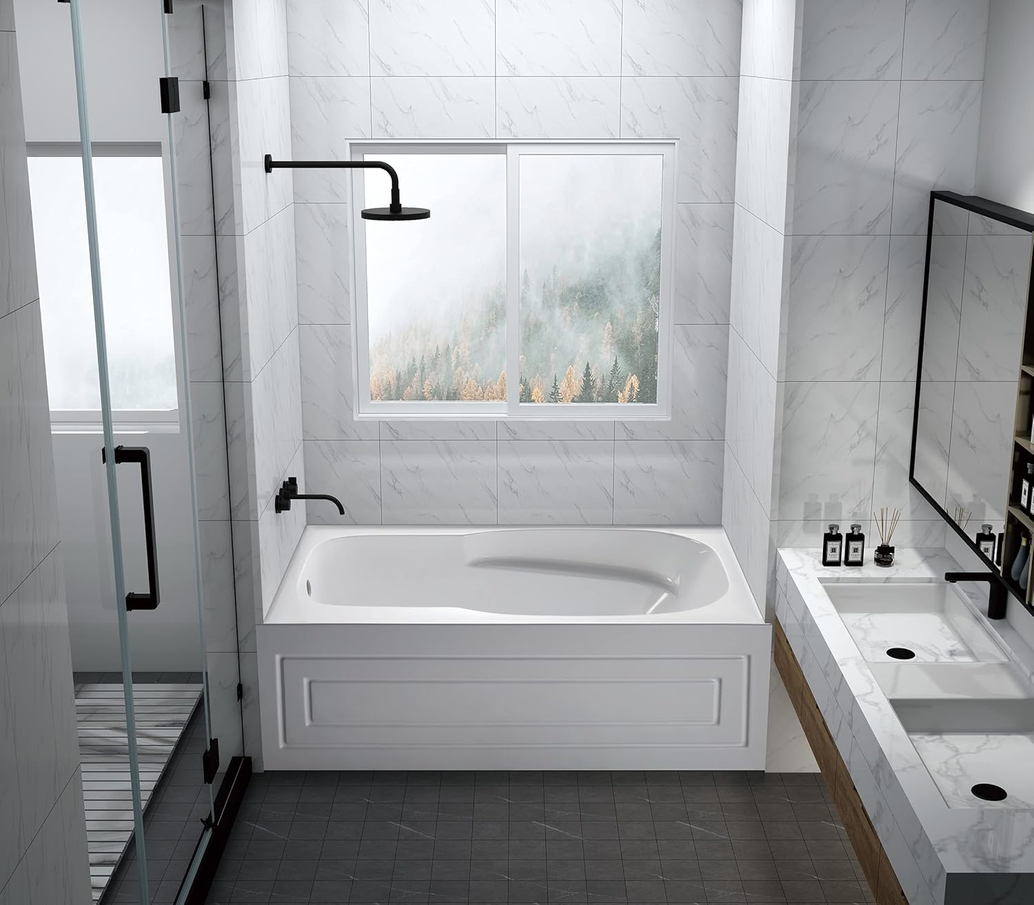 Aqua Eden VTAP6031L21C 60-Inch Anti-Skid Acrylic 3-Wall Alcove Tub with Left Hand Drain Hole, White