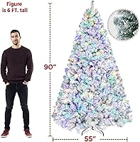 Vista 3 de Yaheetech 7.5ft Pre-lit Spruce Artificial Christmas Tree Snow Flocked Hinges Tree with 550 Multicolor LED Lights & 1284 Branch Tips & Metal Stand