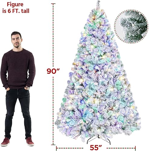 Miniatura 3 de Yaheetech Árbol de Navidad artificial de abeto preiluminado de 7.5 pies con bisagras flocadas de nieve con 550 luces LED multicolor y 1284 puntas de