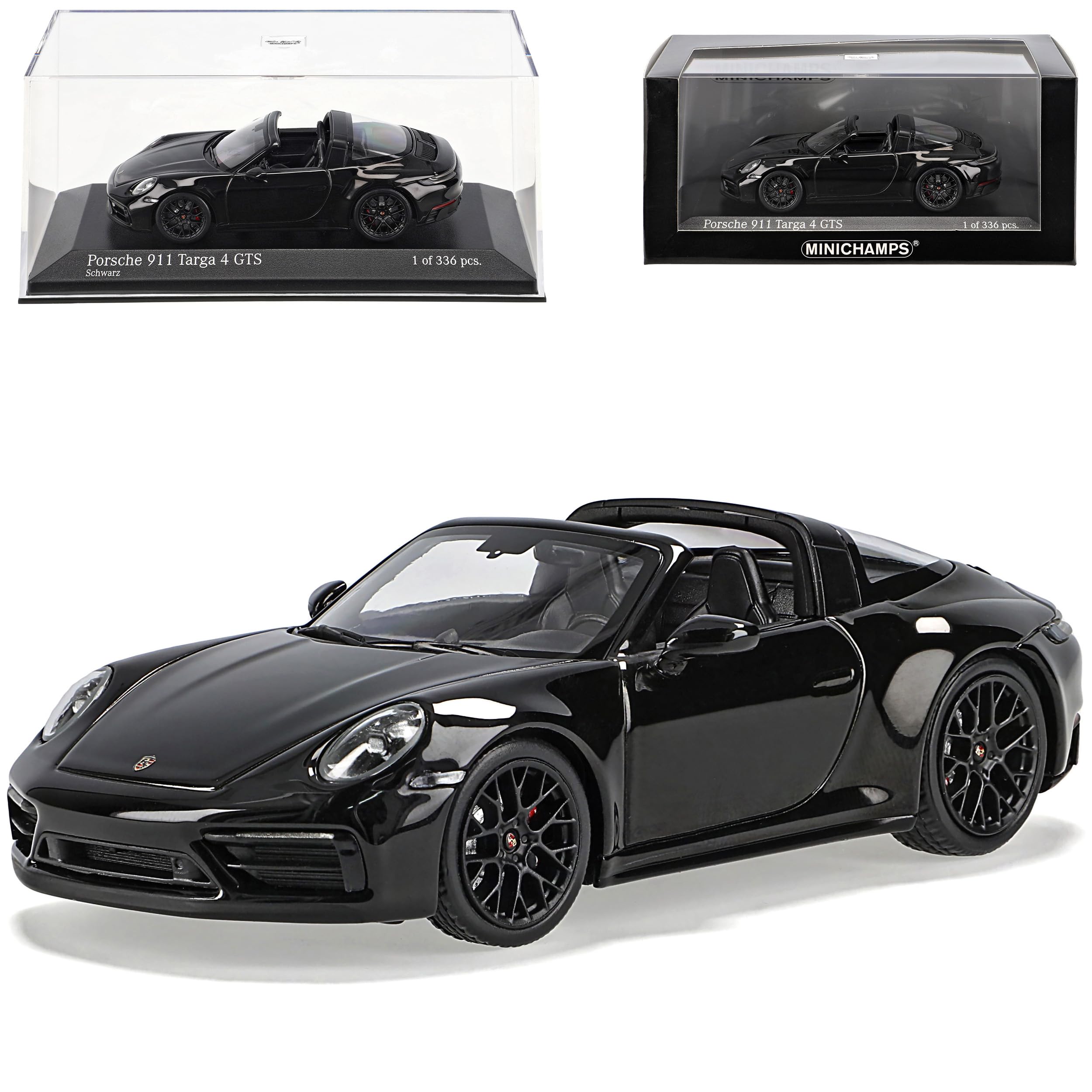 Porsch. 911 992 Targa 4S GTS Cabrio Schwarz Neue Generation Ab 2019 Version ab 2021 1/43 Minichamps Modell Auto
