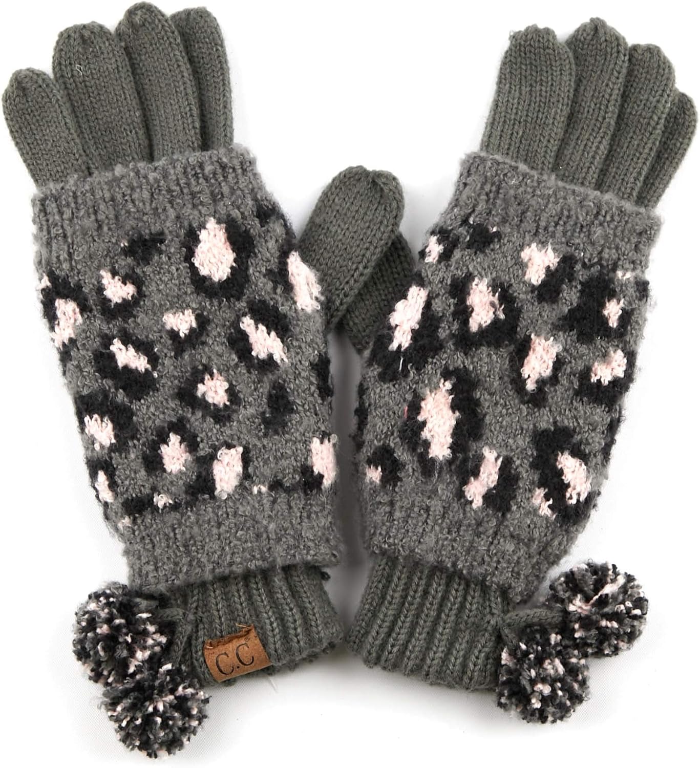 C.C Exclusives Soft Beanie hat with Leopard Pattern and Fur Pom(HAT-7001)(SF-7001)