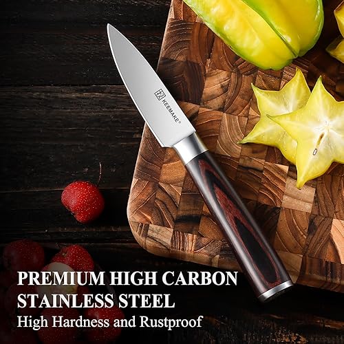 Miniatura 5 de KEEMAKE Cuchillo de pelar de 3.5 pulgadas, cuchillo de frutas con acero inoxidable alemán de alto carbono 1.4116, cuchillo de emparejamiento con
