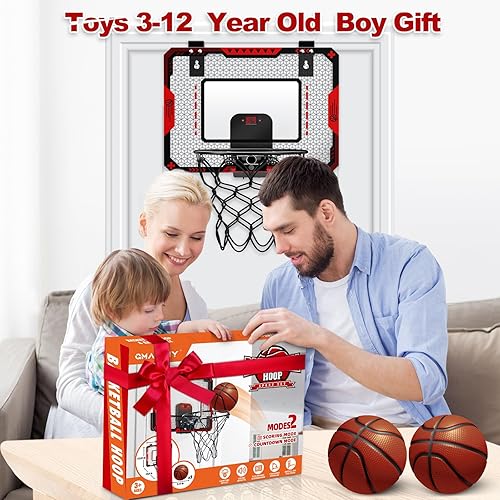 Miniatura 6 de Aro de baloncesto para interiores para niños de 5, 6, 7, 8, 9 y 10 años, mini aro de baloncesto con marcador electrónico sobre la puerta, juguetes