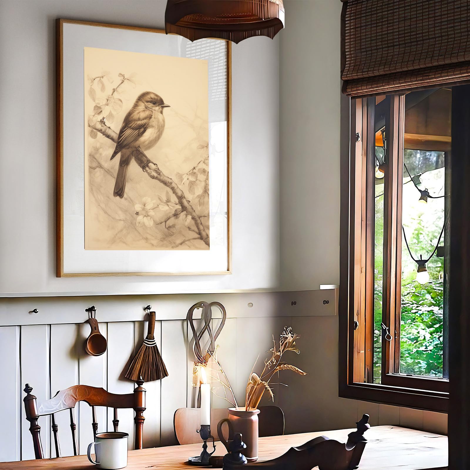 Amazon.co.jp: ヴィンテージ鳥ウォールアートキャンバススズメ鳥
