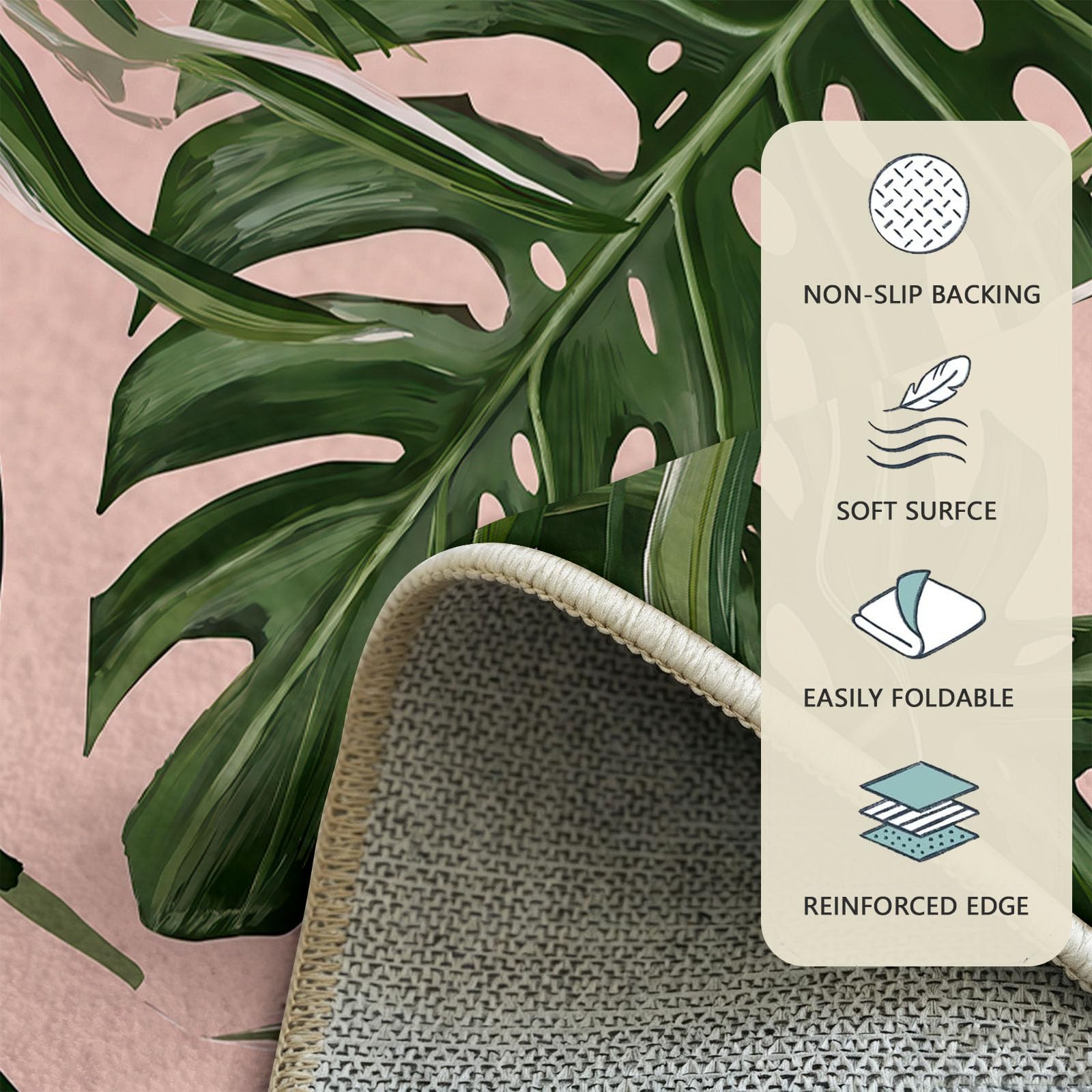 Teppich Rund 120 cm Bohemian Süßer Stil Monstera Palmblätter Teppich