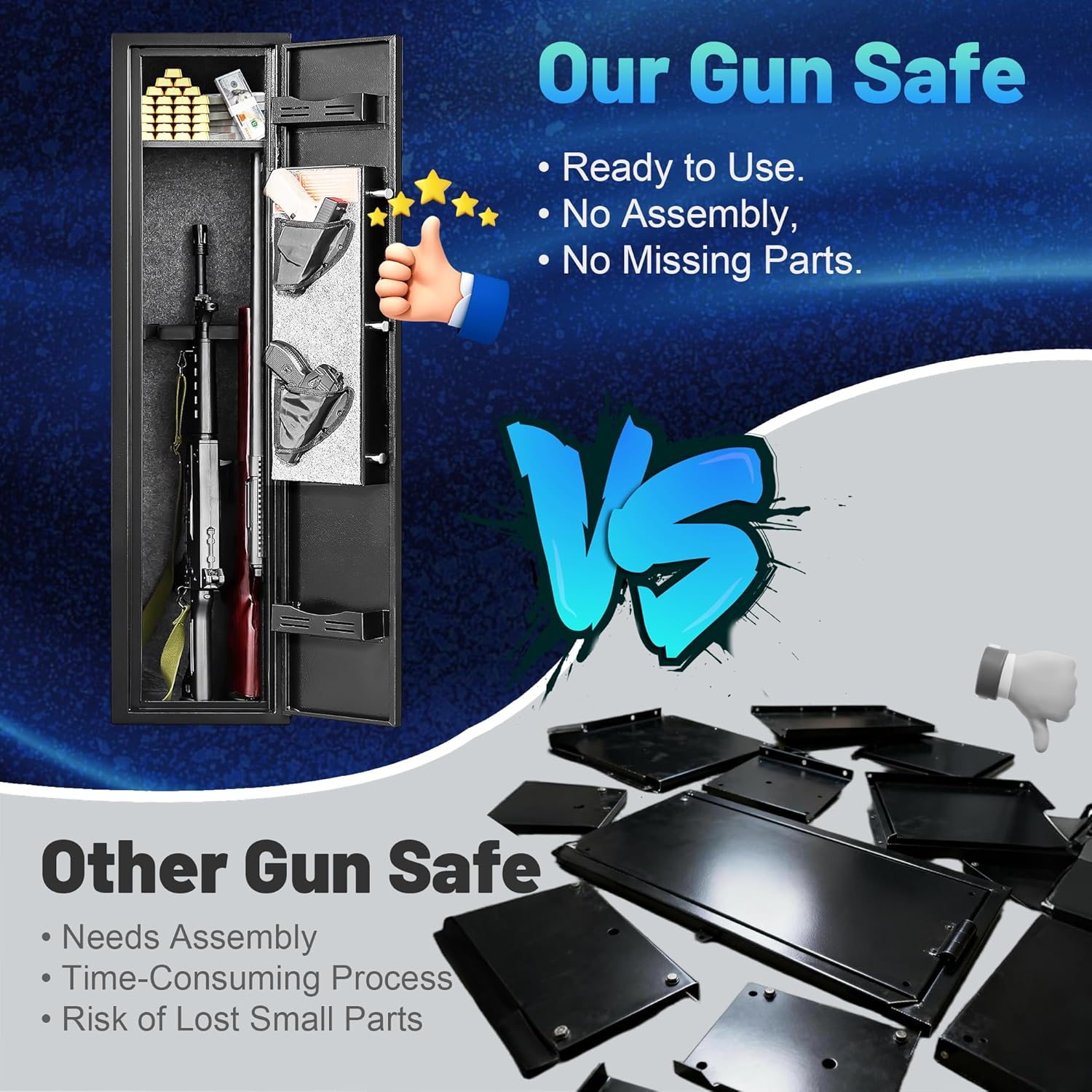 2-3 Gun Safe for Rifles with No Assembly Needed, 52”H Long Rifle Safes for Home, Quick Access Gun Safes, Rifle Gun Safe with Removable Shelf, Gun Cabinet with Anti-Theft Alarm
