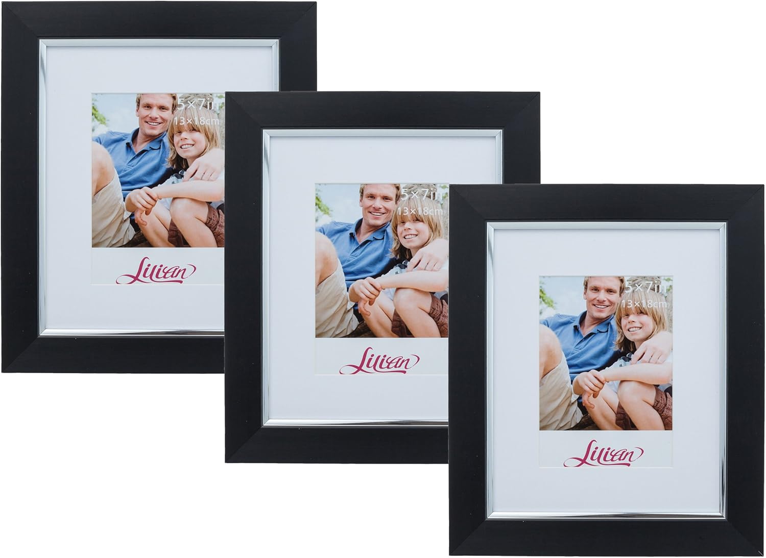 Lilian Black With Silver Display 11x14 Wall Photo Frame - Made to Display Pictures 8x10 with Mat or 11x14 Without Mat - Wall Mounting Material Included