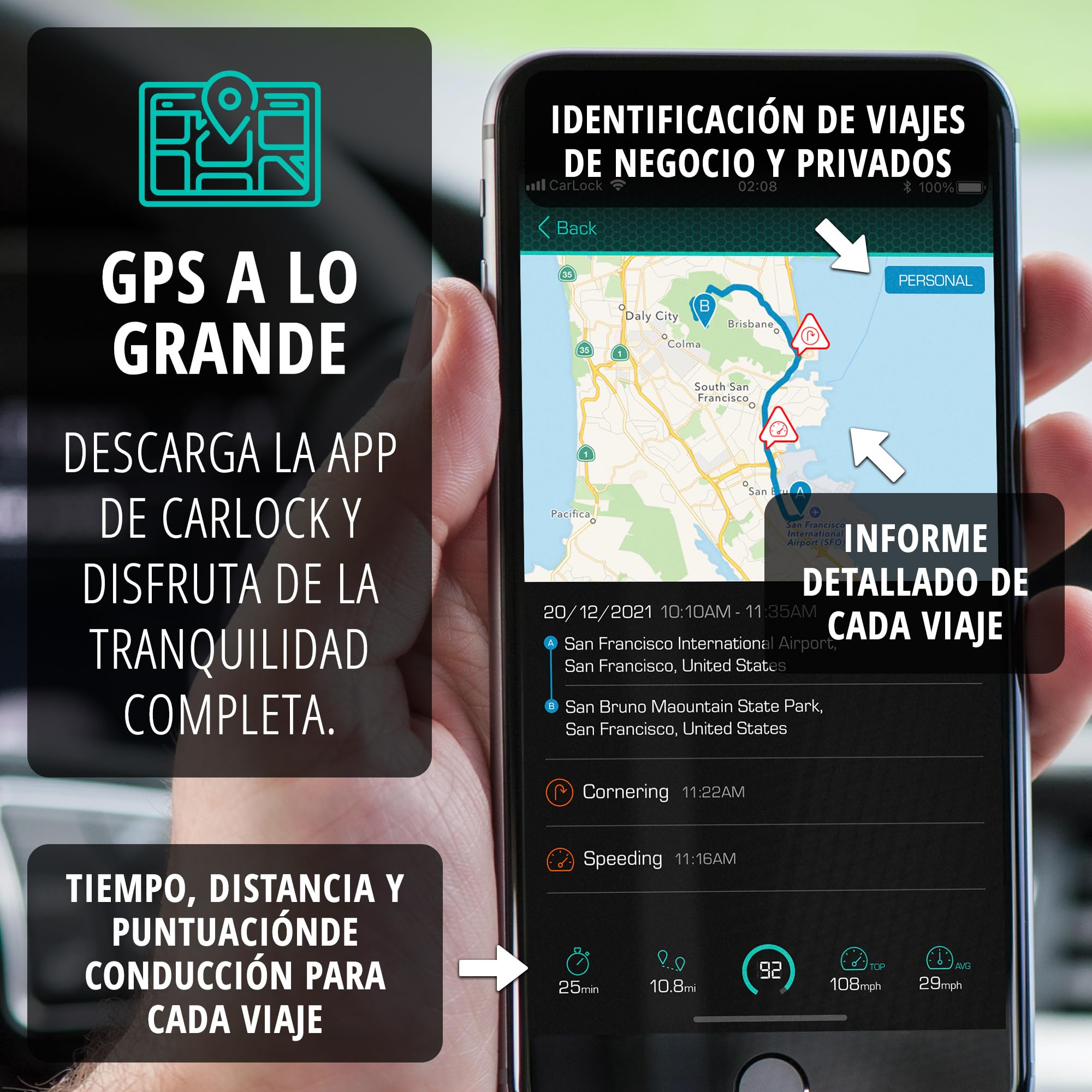 CARLOCK 4G Localizador GPS para Coche & Alarma Coche. con Dispositivo y aplicación móvil. Rastrea tu Coche en Tiempo Real y te notifica si Hay un Comportamiento sospechoso. OBD Plug&Play