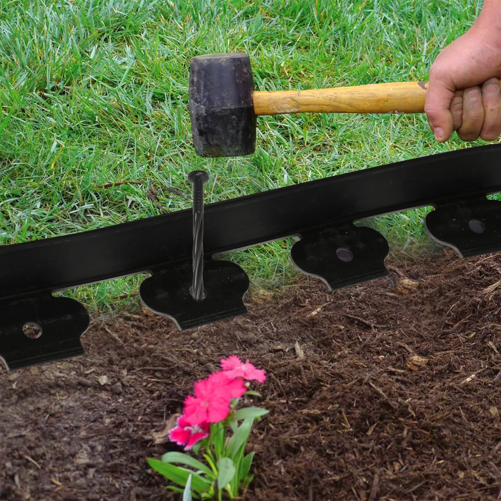 Bordo Per Prato In PVC Nero 20m X 5cm - Kit Con 60 Picchetti - Flessibile Per Aiuole E Viali