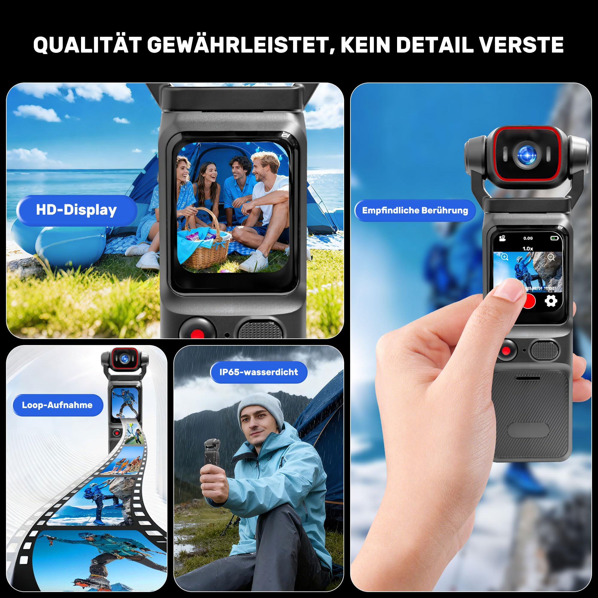 Nouvelle Version Camera Vlog 4K,Camera Pieton,Digital et Petite,7 Heures d'autonomie, Caméras Corporelles Vlog avec Stabilisation à 6 Axes,Pocket Body Cam,Mini caméra Sport pour Sport,Voyage
