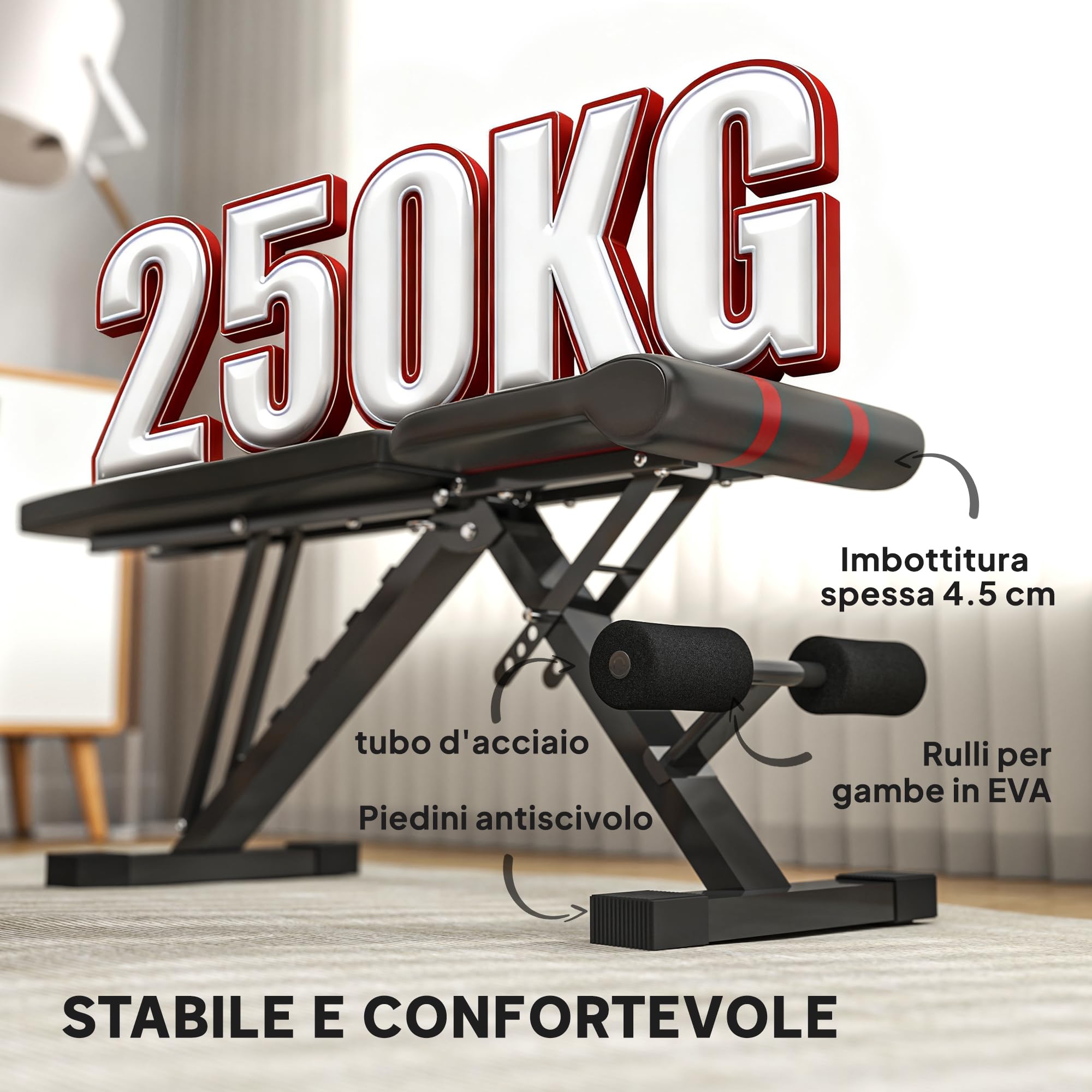 SPORTNOW Panca Palestra Pieghevole, Panca Addominali Multifunzione Inclinabile con Schienale e Seduta Regolabili, per Allenamento Palestra Casa, Nero