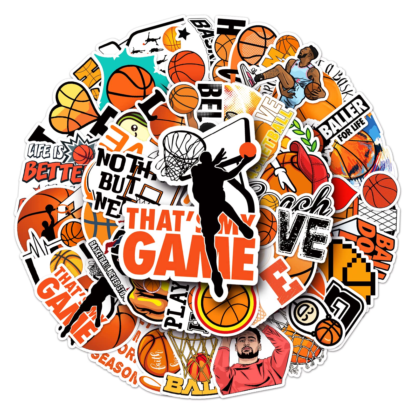 HXMINBasketball Stickers, 50Pcs Waterproof Vinyl Decals for Water Bottles, Skateboards, Refrigerators, Hydro Flasks, Notebooks, Boys/Teen/Girls Gifts