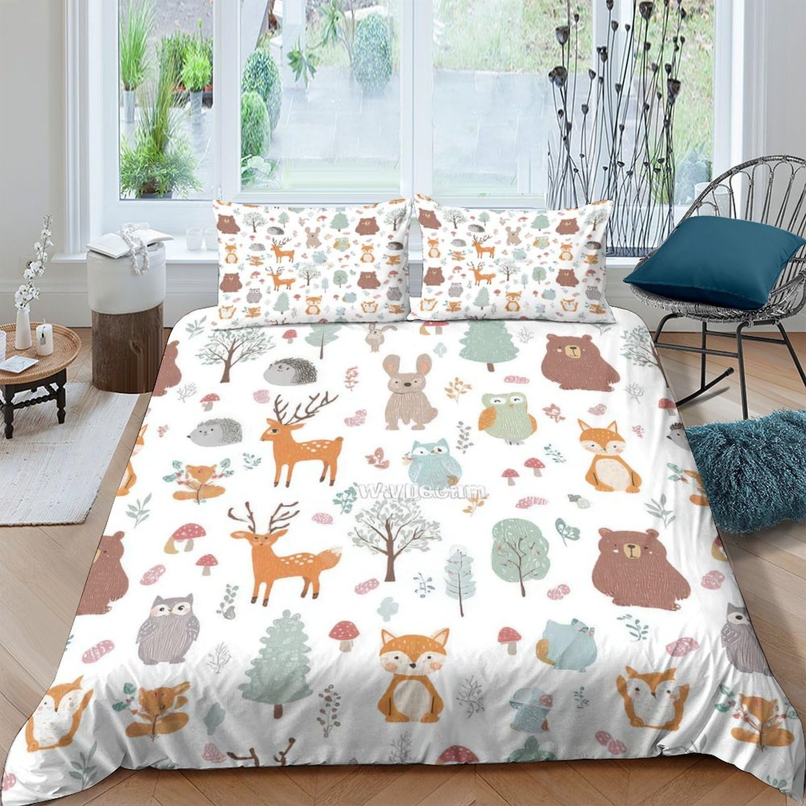 Ctjqhvkz Style-10 3D Printed Forest Animal Fitted Sheet Microfiber Soft Woodland Owl Deer Bed Cover For Bedroom Guest Room Decor Single（135X200cm）