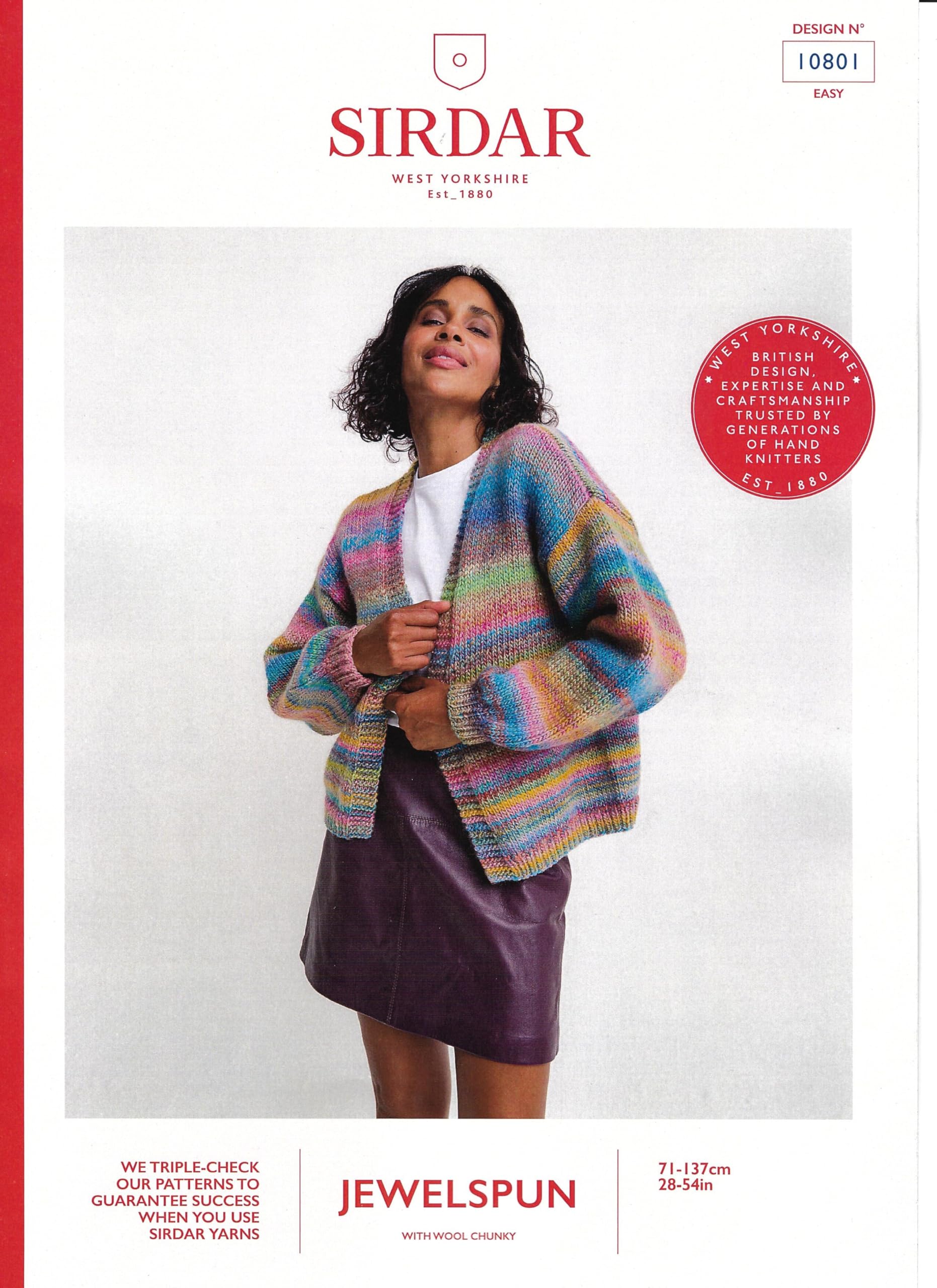 Sirdar Unisex Multicolor Jewelspun Chunky Knitting Pattern - 10801 Ladies Cardigan (Easy Knit)