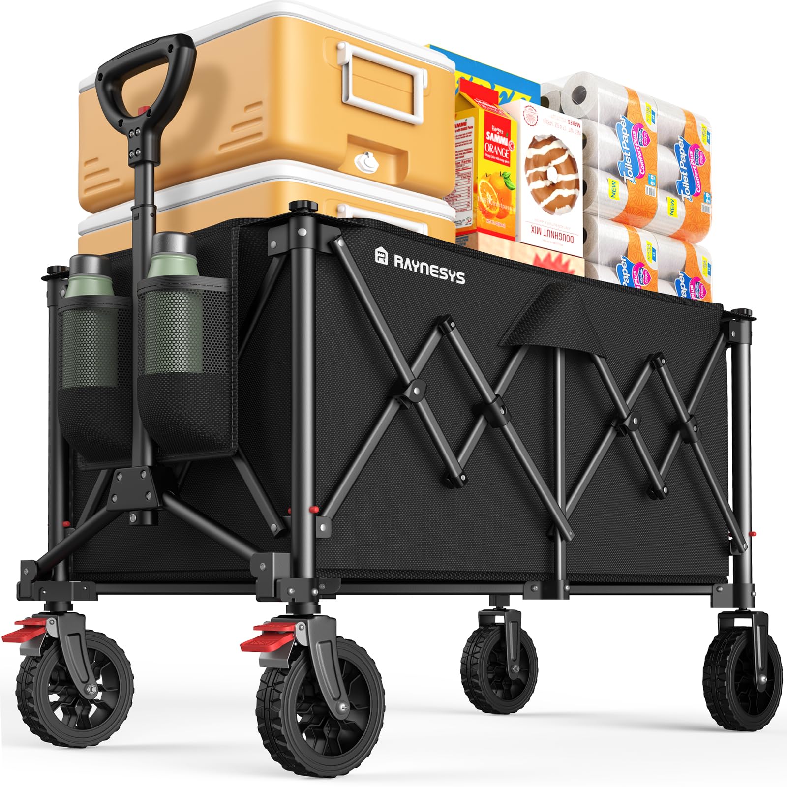Collapsible Wagon Cart with Wheels, 440LBS for Grocery Shopping Camping