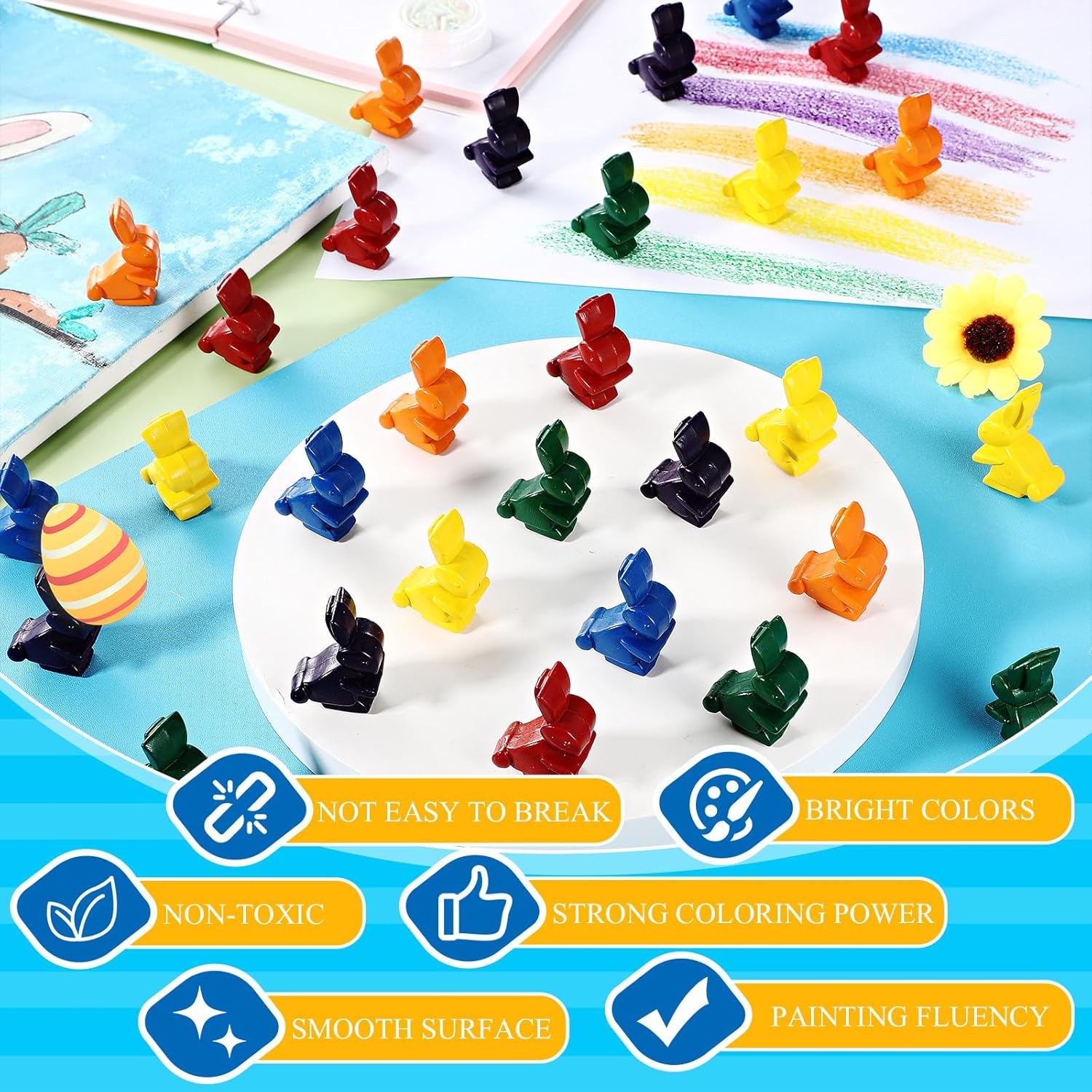 Bunny Shape Crayons Non-toxic Washable Crayons Colored Palm Grip Coloring Easter Gifts for Easter Prizes Basket Fillers(36 Pack)