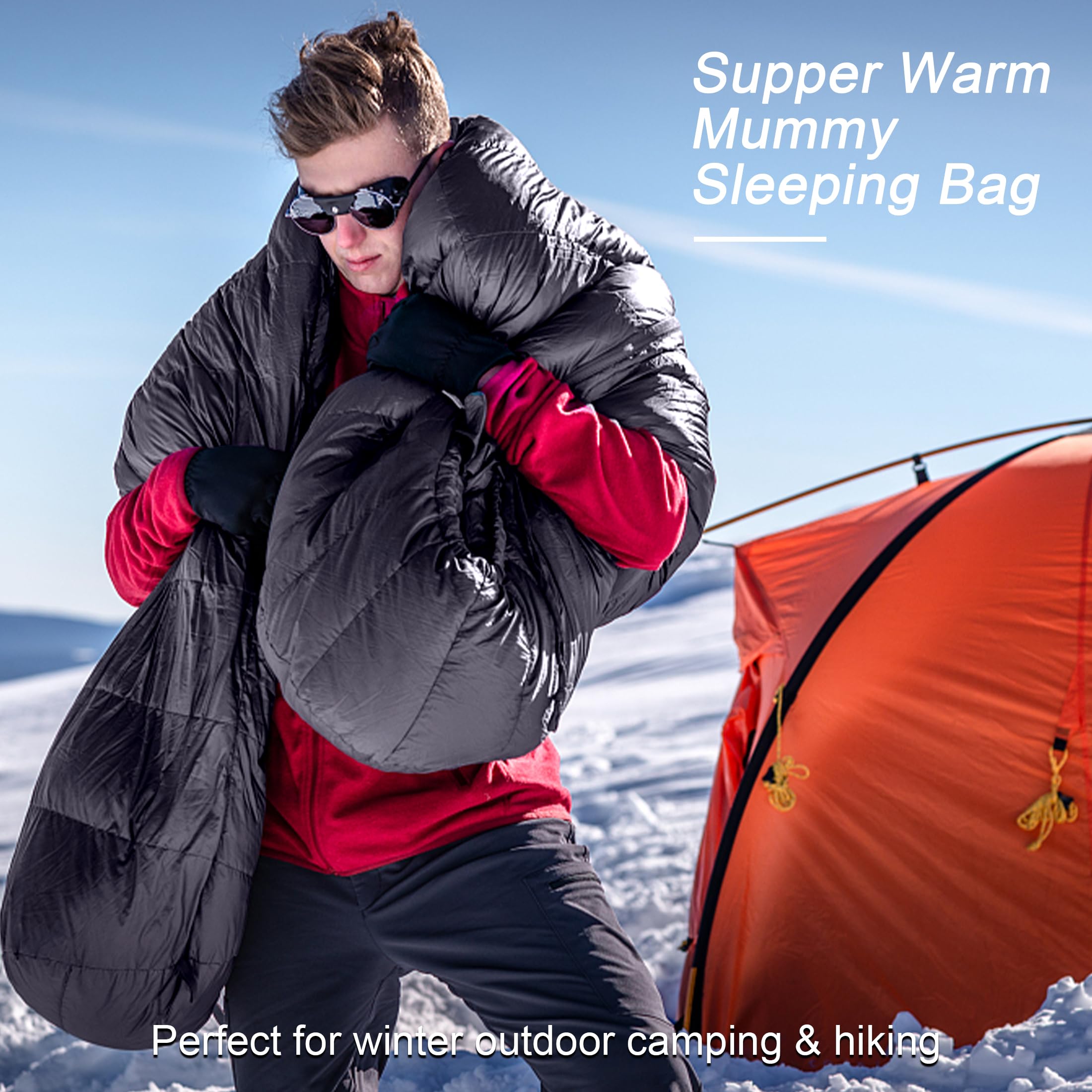 Saco de dormir de 0 grados, 1000 g | -17.8 °C--2.8 °C, relleno de 650 grados, uso en 4 estaciones, transporte compacto y ligero, camping, senderismo, mochilero