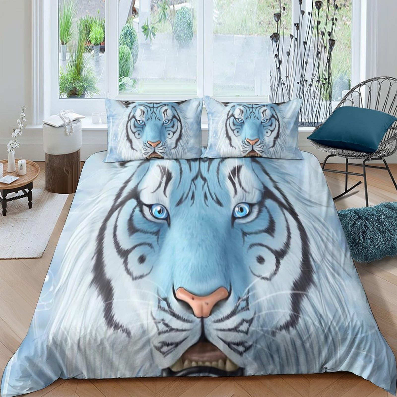 3D Ultrasoft Microfibre Blue tiger art Bedding Quilt Cover Breathable Bedding Set w/Pillowcases digital fantasy style Comforter Cover All Season Easy Care for Couples King（220x240cm）