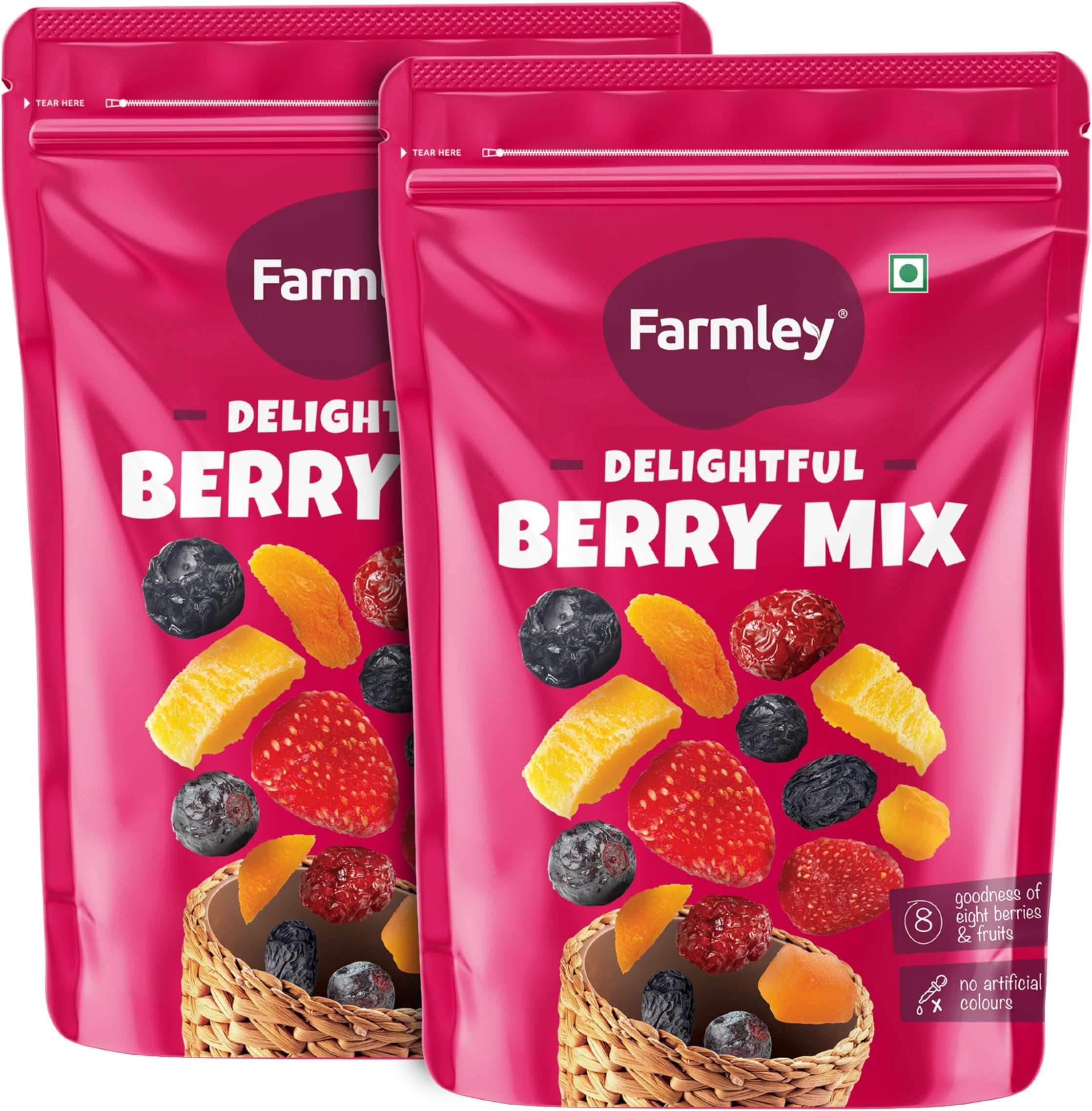 Farmley Berries Mix 160gram | 8-In-1 Healthy Snacks Contains Cranberry,Black Raisins,Strawberry,Black Currant & More (Pack of 2) fresh