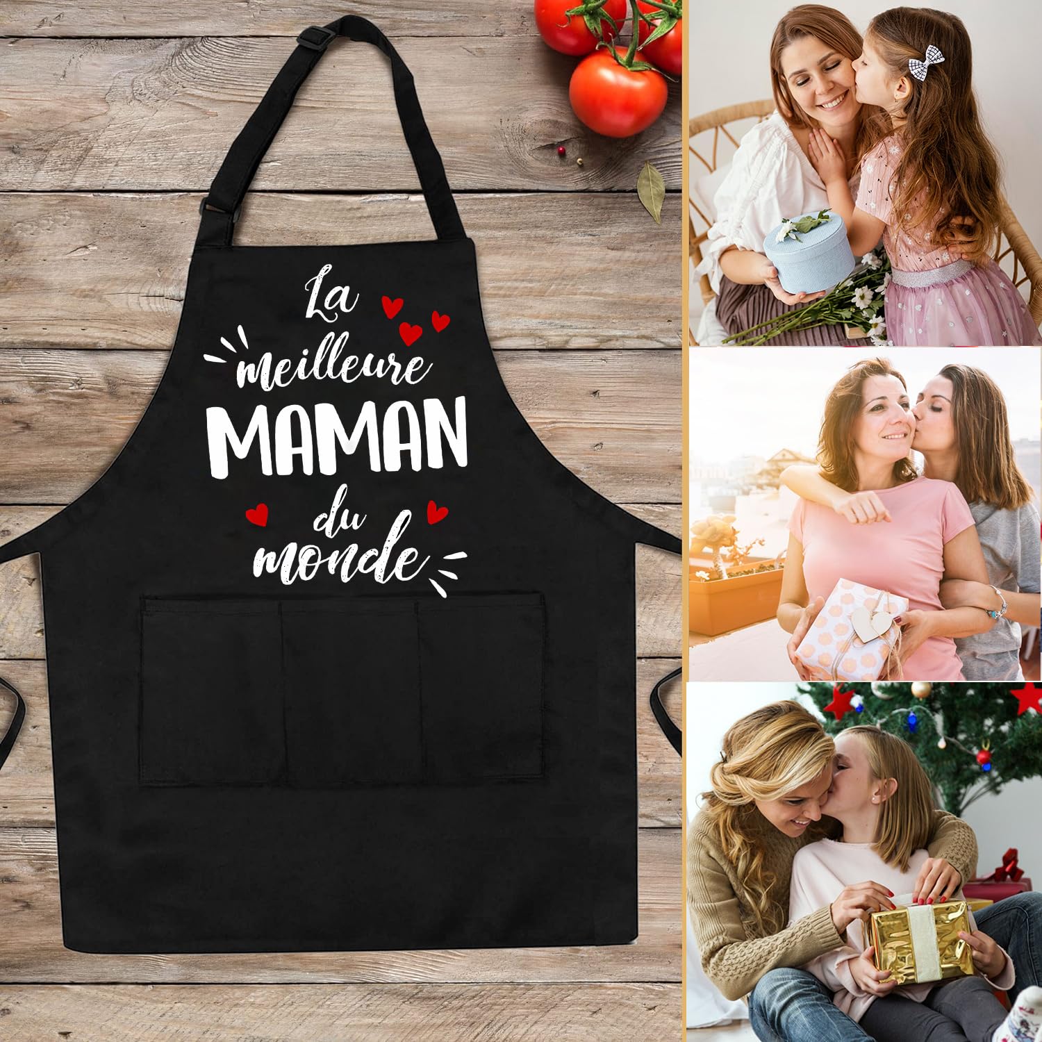 Gkmamrg Cadeau Fete des meres Tablier Cuisine - Cadeau Maman - Tablier Réglable Chef Tabliers pour Cuisine,BBQ,Jardinage Restaurant,Barbecue,Café Cadeau pour Maman